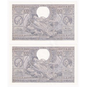 Belgium 2 x 100 Francs / 20 Belgas 1943 With consecutive numbers