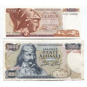Greece 100 & 5000 Drachmai 1978 - 1984