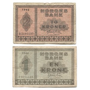 Norway 1 Krone & 2 Kroner 1944
