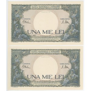 Romania 2 x 1000 Lei 1945 With Consecutive Numbers