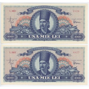 Romania 2 x 1000 Lei 1948 With Consecutive Numbers