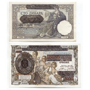 Serbia 100 & 1000 Dinara 1941