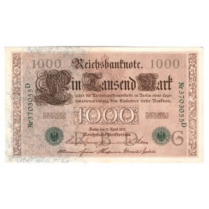 Germany - Empire 1000 Mark 1910 Green Number