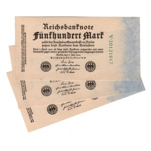 Germany - Weimar Republic 500 Mark 1922 3 Pieces