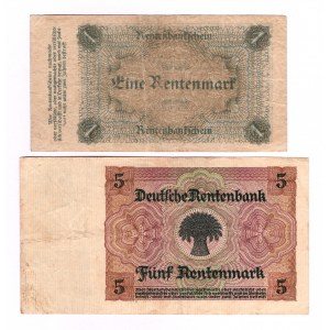 Germany - Weimar Republic 1 - 5 Rentemark 1923 - 1926