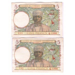 French West Africa 5 Francs 1943 2 Pieces
