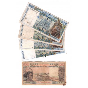 West African States Senegal 5000 Francs 1990 - 2002 5 Pieces