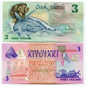 Cook Islands 2 x 3 Dollars 1987 - 1992 (ND)