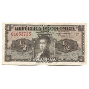 Colombia 1/2 Peso Oro 1953