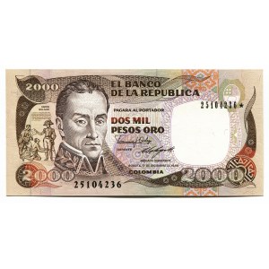 Colombia 2000 Pesos Oro 1986 Replacement Rare