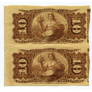 Cuba 2 x 10 Centavos 1876 Uncutted Sheet of Notes