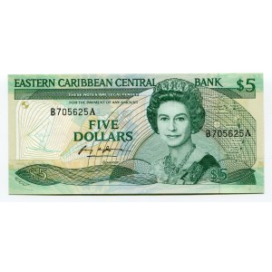 East Caribbean States 5 Dollars 1988 - 1993