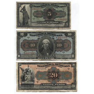 Mexico 5 - 10 - 20 Pesos 1915 Constitutionalist Government