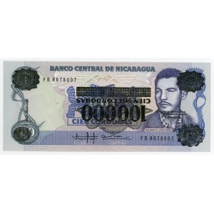 Nicaragua 100000 Cordobas on 100 Cordobas 1989 Error inverted overprint