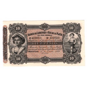 Uruguay Londres Rio de La Plata 10 Pesos 1883