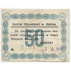 50 Kopiejek, dawny zabór rosyjski - Będzin - Komitet Obywatelski m. Będzina, 50 Kop., ważne do 7.8.1914. - 5...