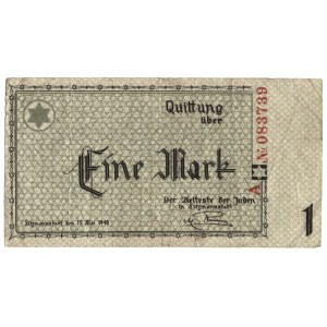 Eine Mark - Getto Łódź, 1 Marka 15 Mai 1940. - 6,4 × 11,9 cm, seria A numer 083739...