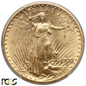 USA 20 dolarów 1908-D no motto