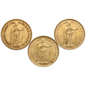 Węgry 10 koron 1893, 1903, 1911 K.B. zestaw (3szt)