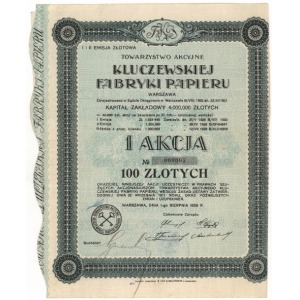Towarzystwo Akcyjne Kluczewskiej Fabryki Papieru 100 zł 1929