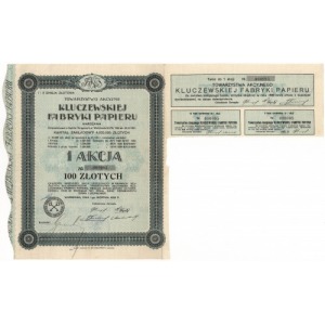 Towarzystwo Akcyjne Kluczewskiej Fabryki Papieru 100 zł 1929
