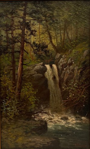 JOHN GEORGE BROWN (1831-1913),''Pejzaż z wodospadem''