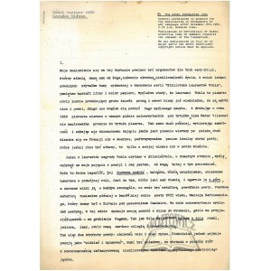 MILLOSZ Czeslaw, Original typescript of the 1980 Nobel speech.