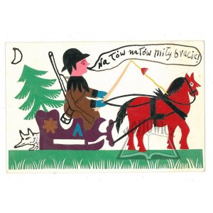 STRUMI£ŁO Andrew (1927-2020), Letter on a sheet of paper with a genre scene with a hunter on a sleigh hand-cut from paper.