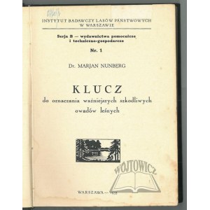 NUNBERG Marjan dr., Klucz do oznaczania ważniejszych szkodliwych owadów leśnych.