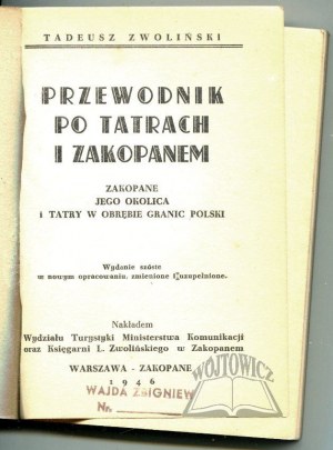 ZWOLIŃSKI Tadeusz, Przewodnik po Tatrach i Zakopanem.
