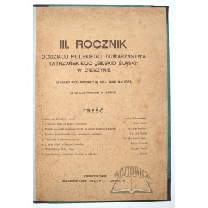 III. ROCZNIK Oddziału Polskiego Towarzystwa Tatrzańskiego Beskid śląski w Cieszynie.