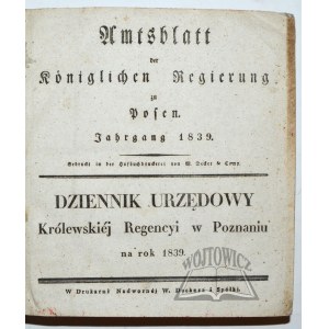 (LAW). Official Gazette of the Royal Regency of Poznań for the year 1839.
