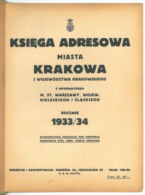 KSIĘGA Adresowa Miasta Krakowa i Województwa Krakowskiego