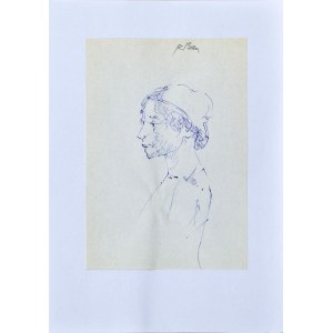 Roman BANASZEWSKI (1932-2021), Szkic popiersia kobiety z hustą na głowie z lewego profilu