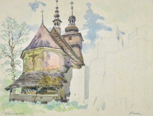 Józef PIENIĄŻEK (1888-1953), Drewniany kościół, Wilamowice 1938