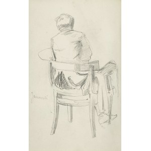 Stanislaw KACZOR BATOWSKI (1866-1945), Sketch of a man depicted with his back, sitting on a chair holding an easel