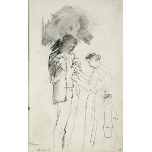 Stanislaw KACZOR BATOWSKI (1866-1945), Woman fastening a frock coat to a man
