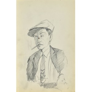Stanisław ŻURAWSKI (1889-1976), Skizze eines Mannes mit Mütze, der eine Zigarette raucht