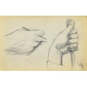 Stanisław ŻURAWSKI (1889-1976), Skizze einer Hand, die einen Bleistift hält, und einer Hand, die einen Dolch hält