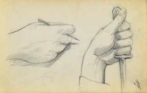 Stanisław ŻURAWSKI (1889-1976), Szkic dłoni trzymającej ołówek oraz dłoni trzymającej sztylet