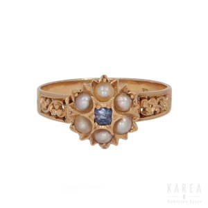 A Victorian/Edwardian pearl and sapphire ring, early 20th century