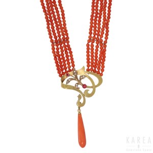 An Art Nouveau style coral necklace, 20th century