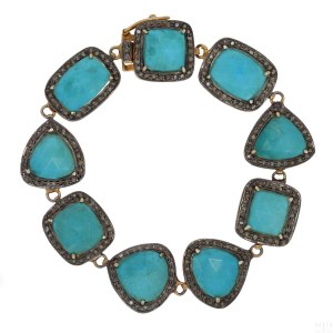 A sectional faceted turquoise bracelet, contemporary