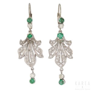 A pair of leaf motif decorated drop earrings, Italy, 20th century