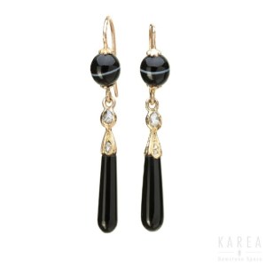 A pair of onyx drop earrings, Vienna, 1920s-30s