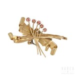 A brooch modelled as a stylised bunch of flowers and a ribbon, 1970s