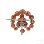 A circular openwork coral bead brooch, late 19th/early 20th century