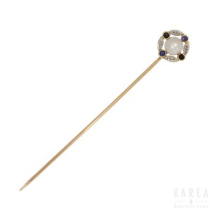 A pearl set tie pin, France, early 20th century