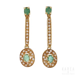 A pair of emerald drop earrings, Italy, 20th century