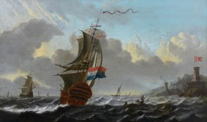 Aernout Smit (1641 Amsterdam-1710 tamże), Holenderskie żaglowce przy duńskim nabrzeżu